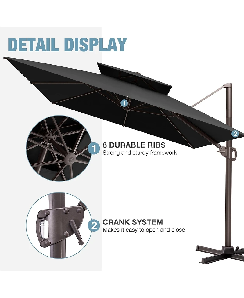 Pellebant Outdoor Patio Double Top 9X12Feet Aluminum Cantilever Umbrella With Rod Wheel Base