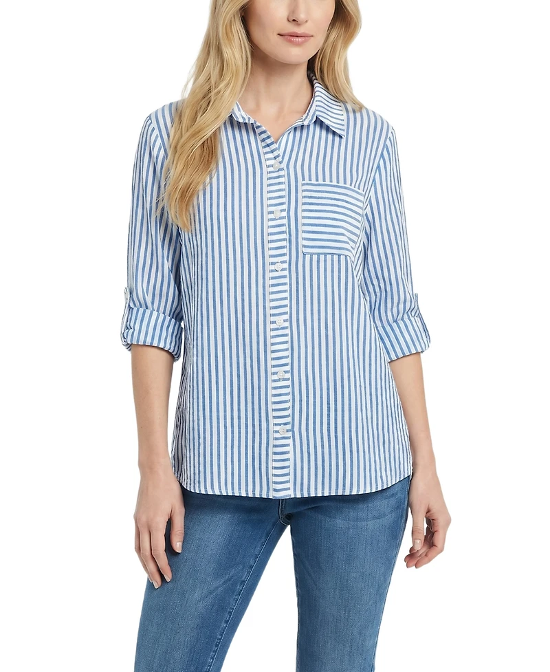 Ny Collection Petite 3/4 Sleeve Roll Tab Blouse