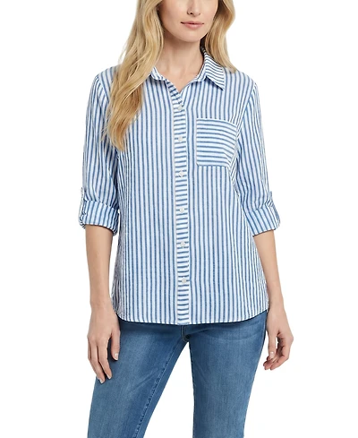Ny Collection Petite 3/4 Sleeve Roll Tab Blouse