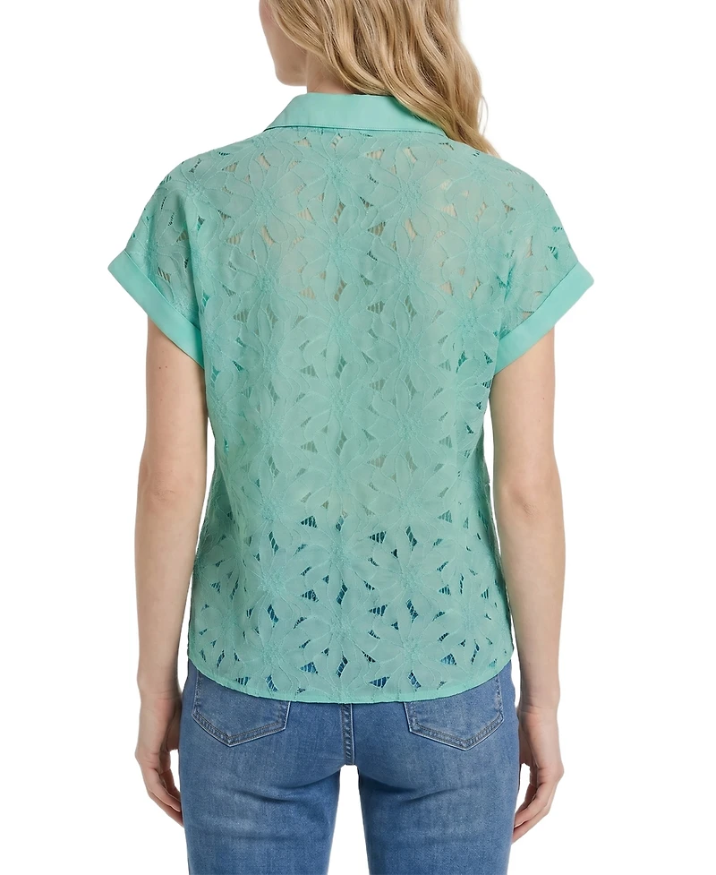 Ny Collection Petite Short-Sleeve Eyelet Top