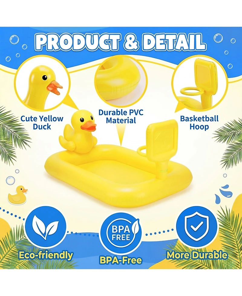 Aofar 63" Splash Pad Inflatable Duck Sprinkler Mat Water Basketball Game Pool Play Center Birthday Gift