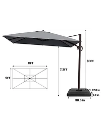 Pellebant Outdoor Patio 9X11Feet Aluminum Cantilever Umbrella with Base