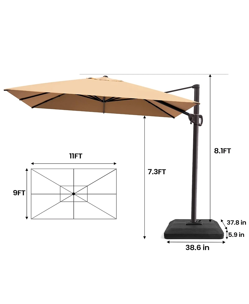 Pellebant Outdoor Patio 9X11Feet Aluminum Cantilever Umbrella with Base