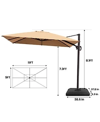 Pellebant Outdoor Patio 9X11Feet Aluminum Cantilever Umbrella with Base