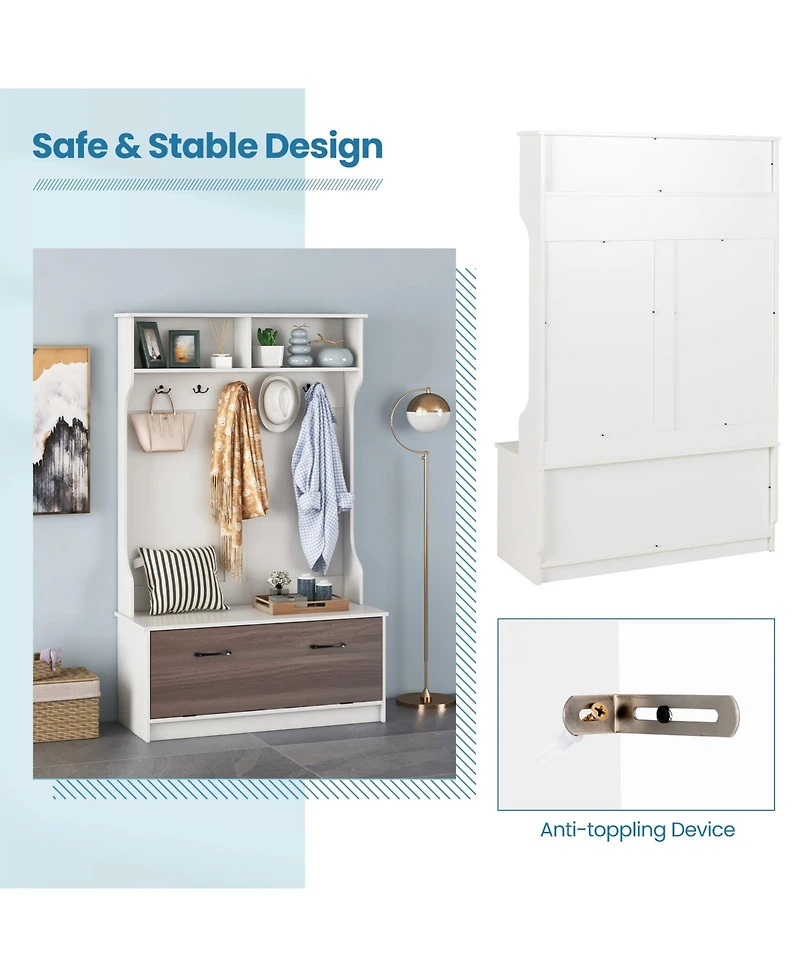 Gouun Multifunction Entryway Hall Tree with Seat Bench and Storage Cabinet