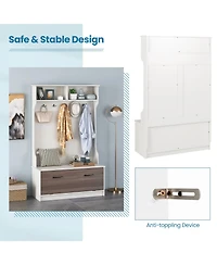 Gouun Multifunction Entryway Hall Tree with Seat Bench and Storage Cabinet