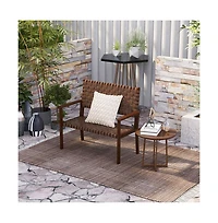 Boyel Living Outdoor All Weather Bench with Solid Rubber Wood Frame and Hand Woven Pu Leather