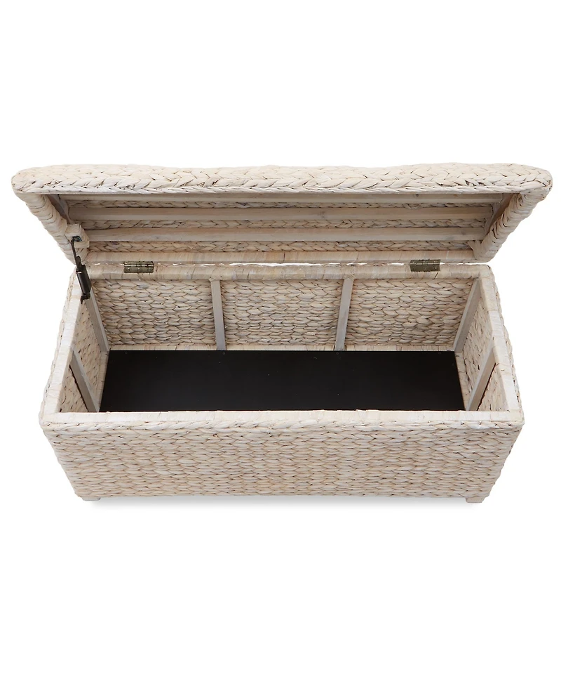 Casafield Storage Trunk with Curved Lid, Safety Hinge - Whitewash, Water Hyacinth Wicker Storage Chest Basket for Bedroom, Entry Way, Living Room