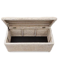 Casafield Storage Trunk with Curved Lid, Safety Hinge - Whitewash, Water Hyacinth Wicker Storage Chest Basket for Bedroom, Entry Way, Living Room