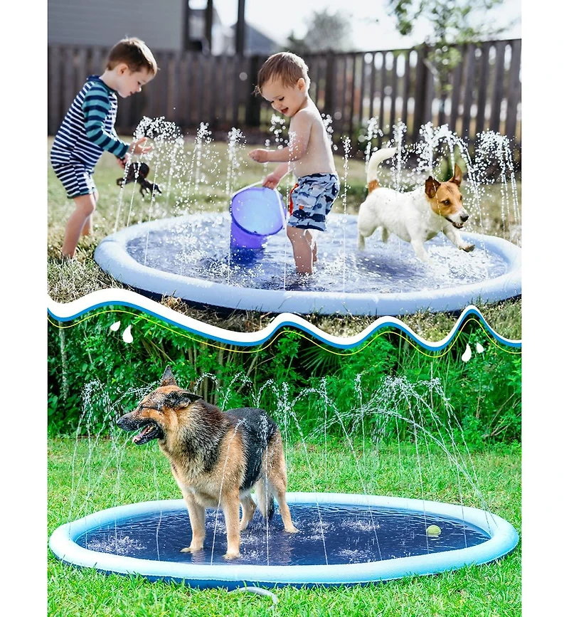 Aofar 75"Splash Pad Sprinkler Play Mat Outdoor Inflatable Pool Dog Nonslip