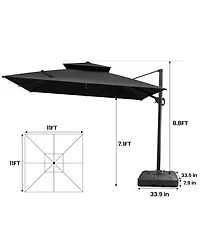 Pellebant Outdoor Patio Double Top 11x11Feet Square Aluminum Cantilever Umbrella With Wheel Base