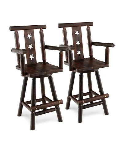 Costway Wooden Bar Stools Swivel Bar Height Kitchen Patio Chairs with Armrest