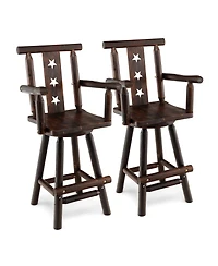 Costway Wooden Bar Stools Swivel Bar Height Kitchen Patio Chairs with Armrest