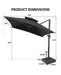 Pellebant Outdoor Patio 10X13Feet Aluminum Double Top Cantilever Umbrella with Rod Wheel Base