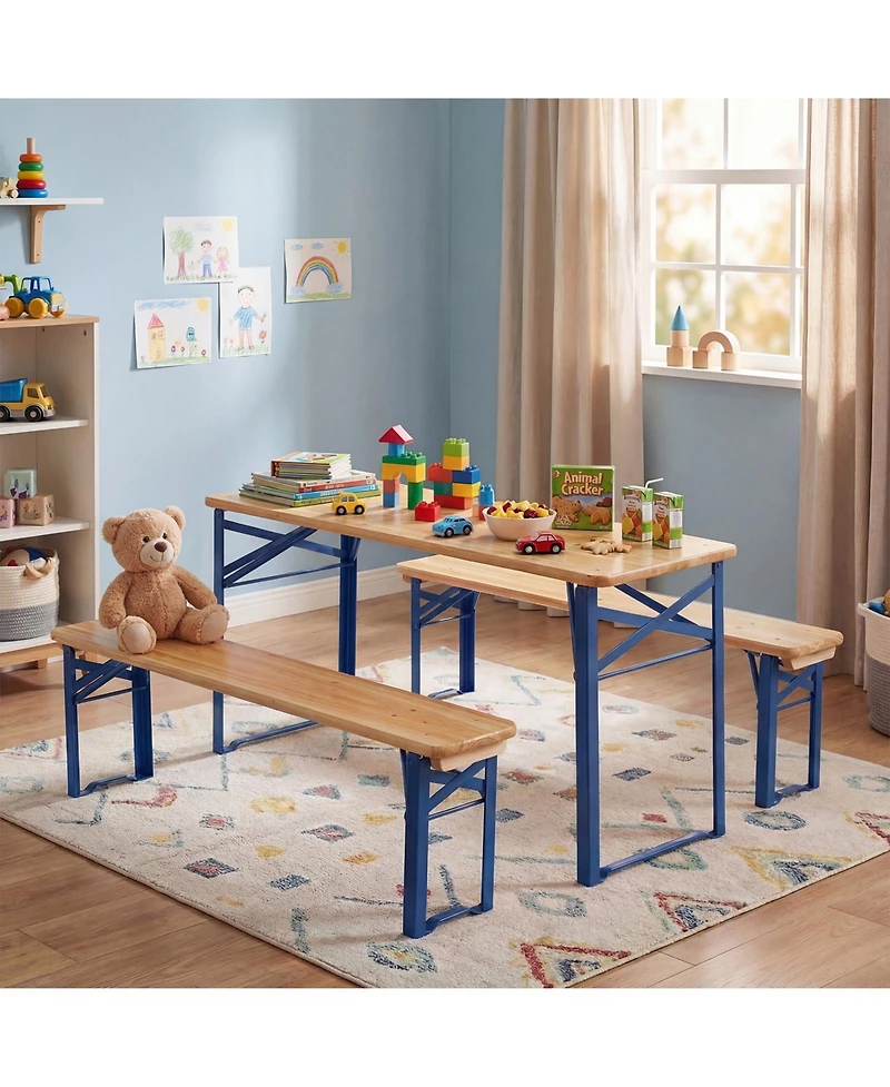 Costway 43.5 Inch Folding Kids Picnic Table and Bench Set with 0.8" Thick Fir Wood Top