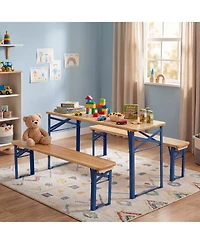 Costway 43.5 Inch Folding Kids Picnic Table and Bench Set with 0.8" Thick Fir Wood Top