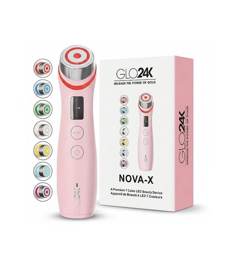 GLO24K Nova-x Advanced Led Beauty Device, 7 Color Red Light Therapy for Firmer, Smoother, Glass-Like Skin on Face and Neck