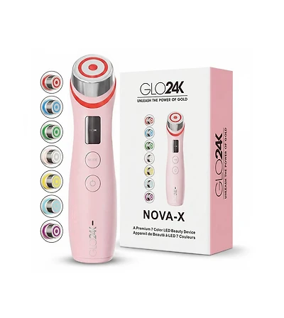 GLO24K Nova-x Advanced Led Beauty Device, 7 Color Red Light Therapy for Firmer, Smoother, Glass-Like Skin on Face and Neck