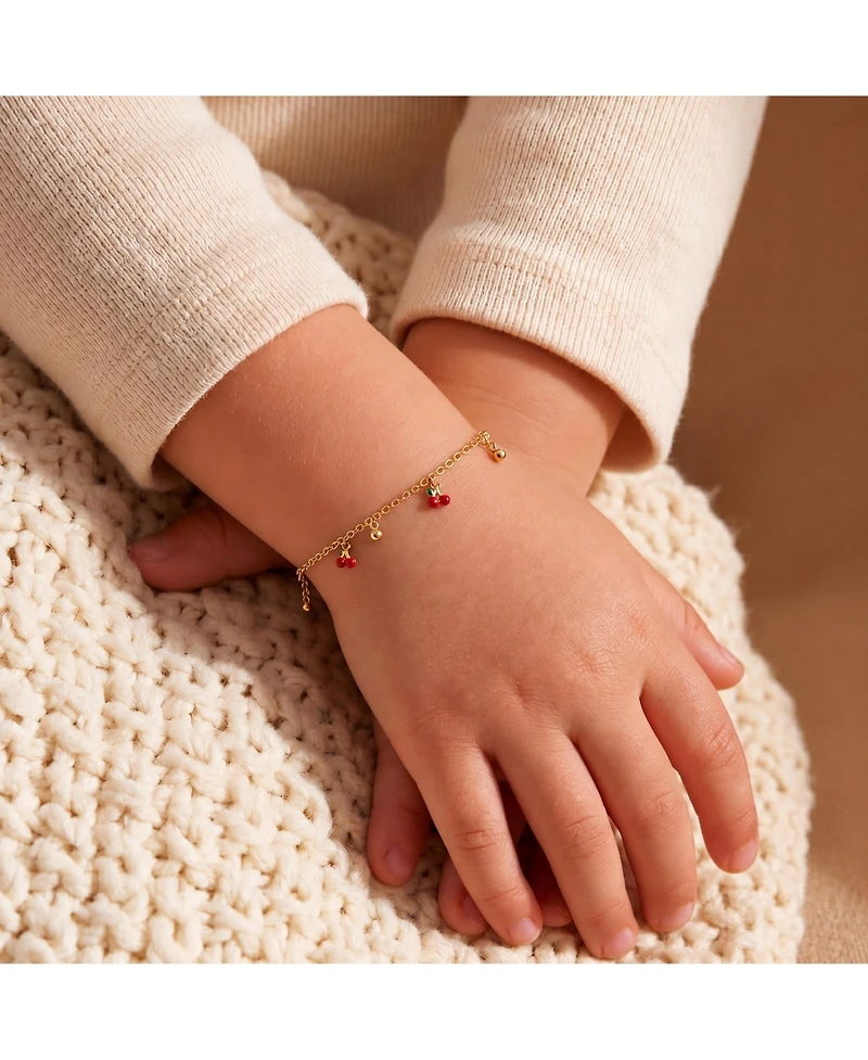 GiGiGirl 14k Yellow Gold Plated Adjustable Bracelet with Red Enamel Cherry Charms for Kids