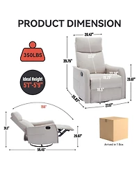 Clihome Heat Massage Manual Recliner Chair with Rocker and Swivel Fabric for Living Room