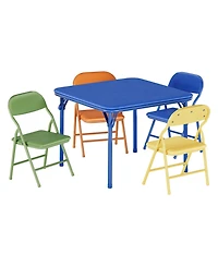 homfan 5-Piece Kids Folding Table and Chairs Set – Pu Cushioned Square Table, Durable Metal Frame, Portable, Space-Saving, Ideal for Dining, Crafts