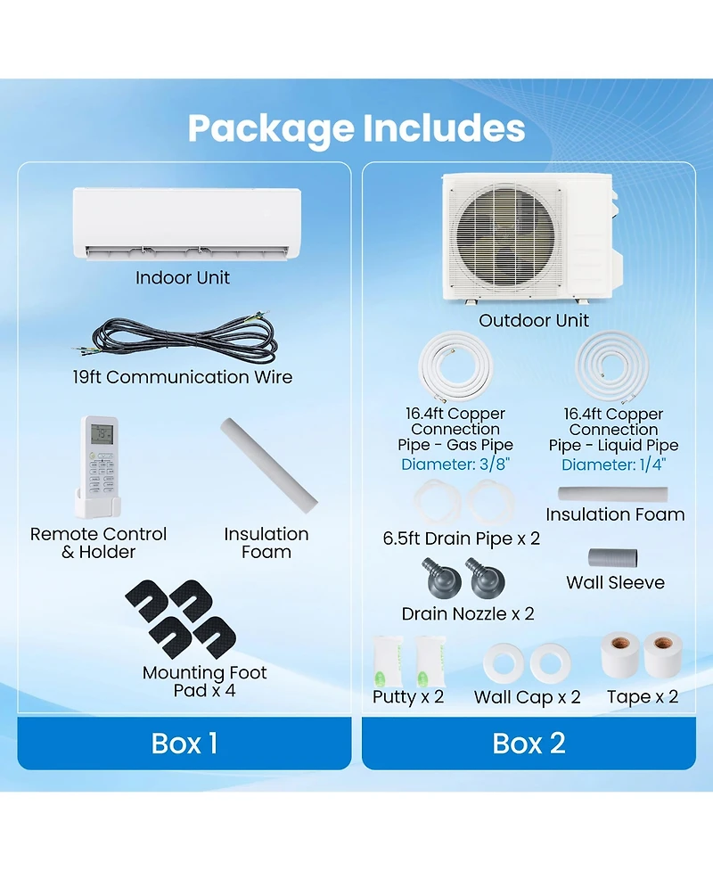 Gymax Btu Mini Split Air Conditioner and Heater w/ Heat Pump and Installation Kit