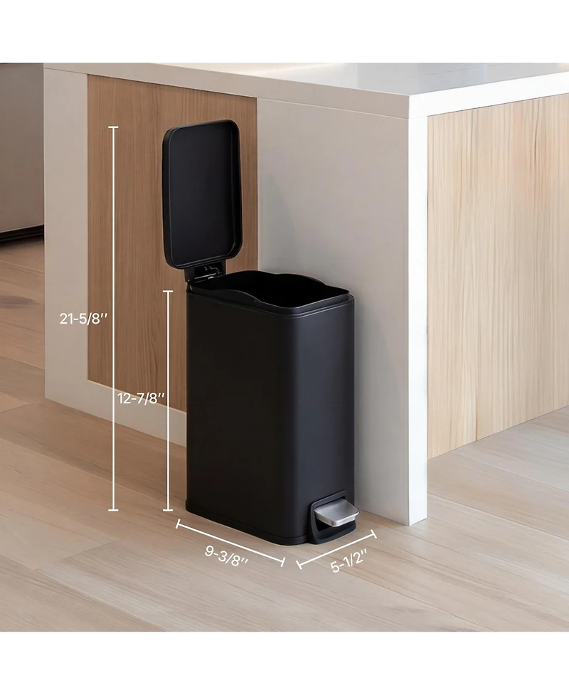 Mega Casa 1.6 Gallon Stainless Steel Slim Bathroom Trash Can with Lid, Small Garbage Can, Black