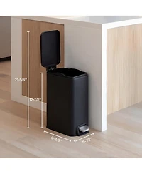 Mega Casa 1.6 Gallon Stainless Steel Slim Bathroom Trash Can with Lid, Small Garbage Can, Black