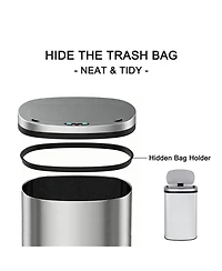 Mega Casa 16 Gallon / 60L Touchless Automatic Motion Sensor Trash Can, Stainless Steel Oval Kitchen Garbage Bin with Soft-Close Lid