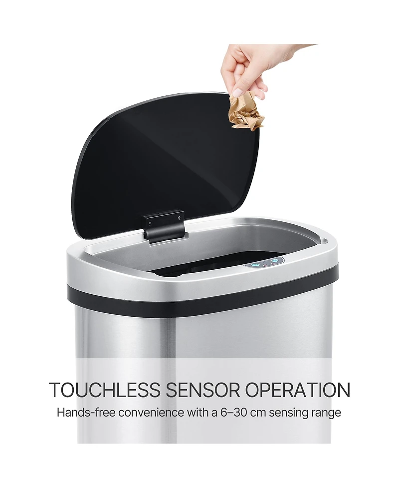 Mega Casa 13 Gal /50 Liter Stainless Steel Motion Sensor Silent Soft-Close Lid Trash Can for Kitchen, Office