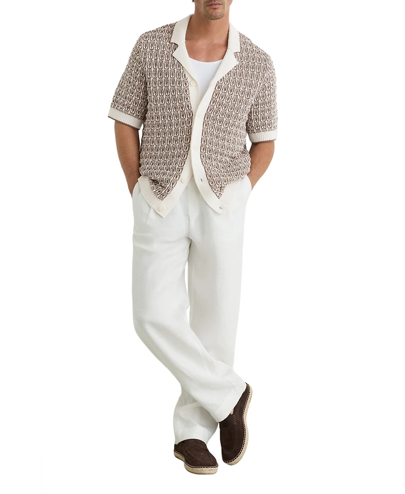 Reiss Men's Penn Button Through Jacquard Textured Shirt
