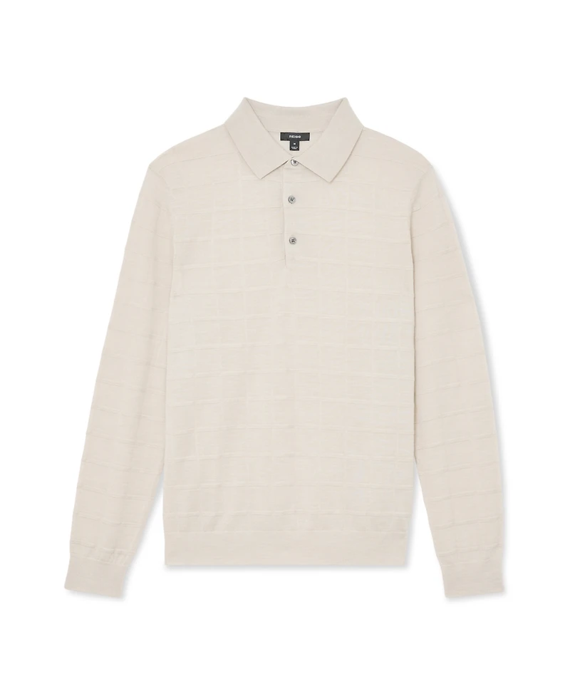 Reiss Men's Pallas Half Button Check Textured Polo Shirt