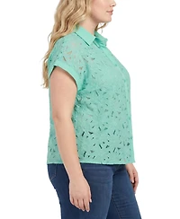 Ny Collection Plus Short-Sleeve Eyelet Top