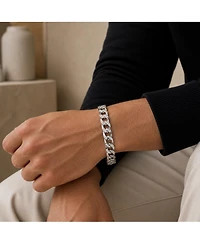 Men's Sterling Silver Iced Out Cubic Zirconia Miami Cuban Chain Bracelet