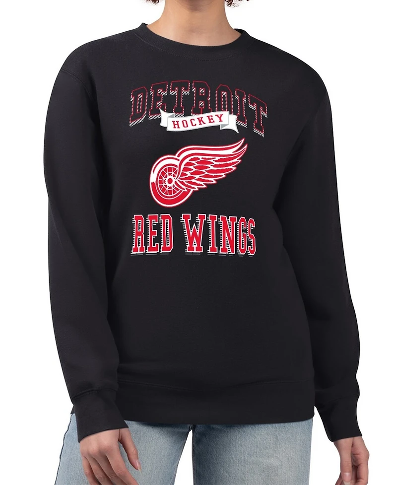 G-iii 4Her by Carl Banks Women's Black Detroit Red Wings Team Logo Tri-Blend Fleece Pullover Sweatshirt