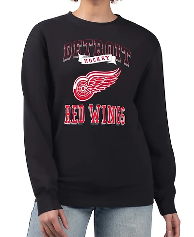 G-iii 4Her by Carl Banks Women's Black Detroit Red Wings Team Logo Tri-Blend Fleece Pullover Sweatshirt
