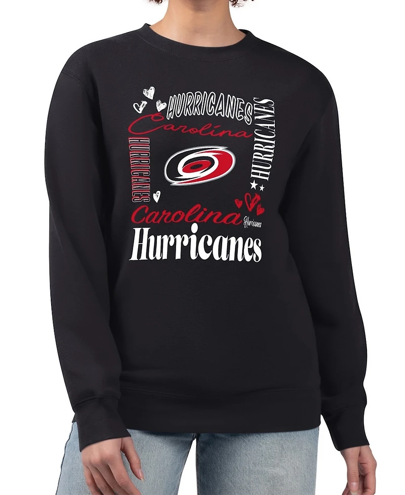 G-iii 4Her by Carl Banks Women's Black Carolina Hurricanes Collage Graphic Fleece Long Sleeve Pullover Sweatshirt