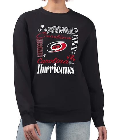 G-iii 4Her by Carl Banks Women's Black Carolina Hurricanes Collage Graphic Fleece Long Sleeve Pullover Sweatshirt