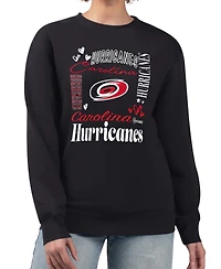 G-iii 4Her by Carl Banks Women's Black Carolina Hurricanes Collage Graphic Fleece Long Sleeve Pullover Sweatshirt