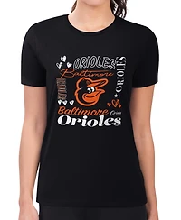 G-iii 4Her by Carl Banks Women's Black Baltimore Orioles Super-Slim Fit Lightweight Collage Team Graphic Crew Neck T-Shirt