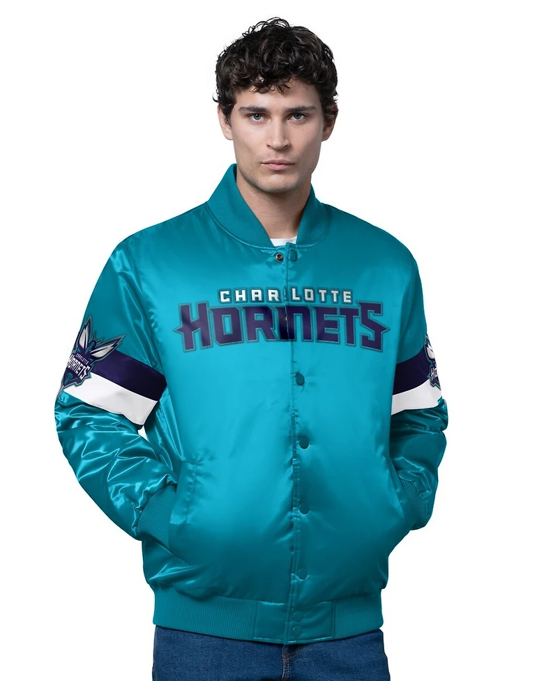 Starter Men's Teal Charlotte Hornets Triple Option Varsity Full-Snap Satin Jacket