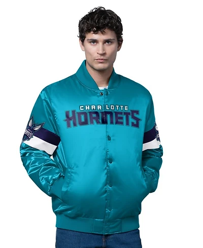 Starter Men's Teal Charlotte Hornets Triple Option Varsity Full-Snap Satin Jacket
