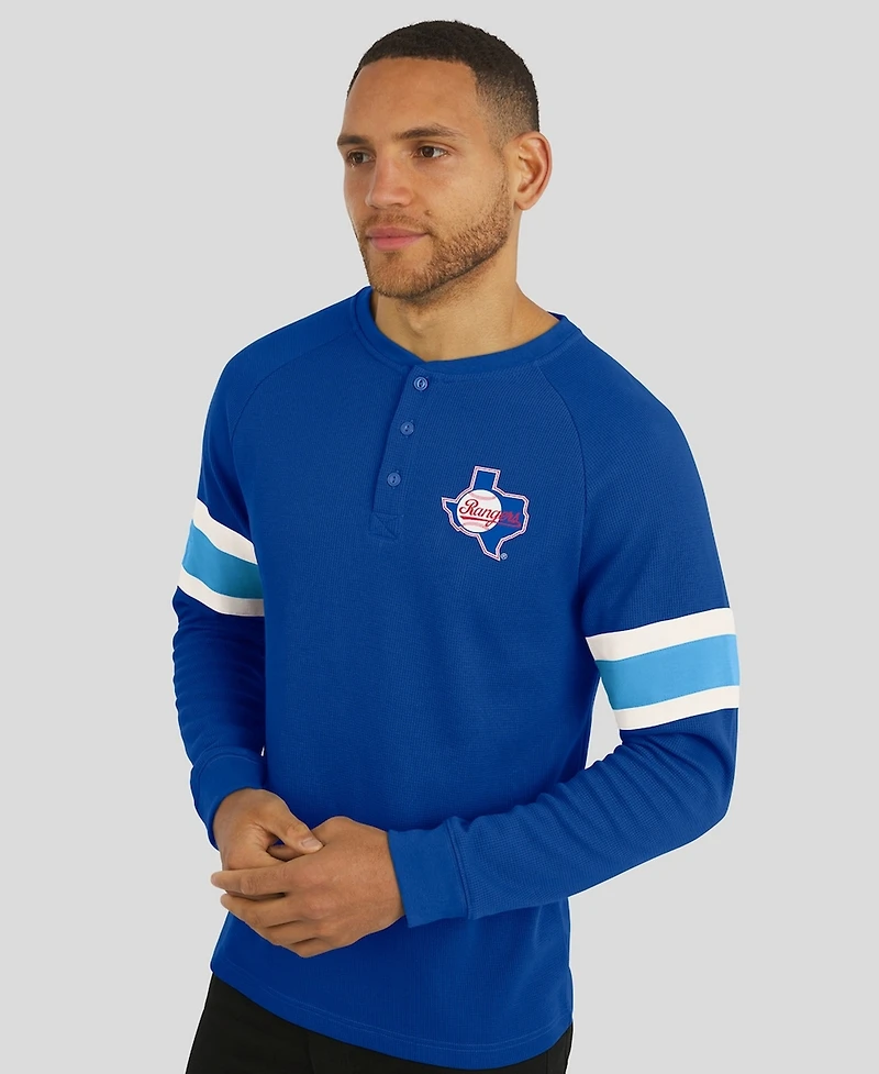 Darius Rucker Collection By Fanatics Men's Royal Texas Rangers Waffle-Knit Raglan Long Sleeve Henley T-Shirt