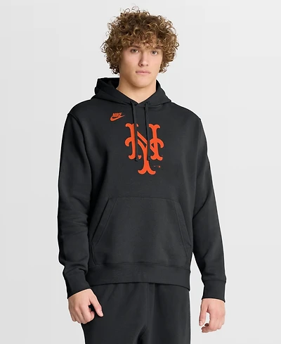 Nike Men's Black New York Mets Cooperstown Collection Logo Club Hoodie