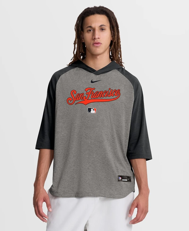 Nike Men's Black San Francisco Giants Authentic Collection Flux Dri-fit Raglan 3/4-Sleeve Hooded T-Shirt