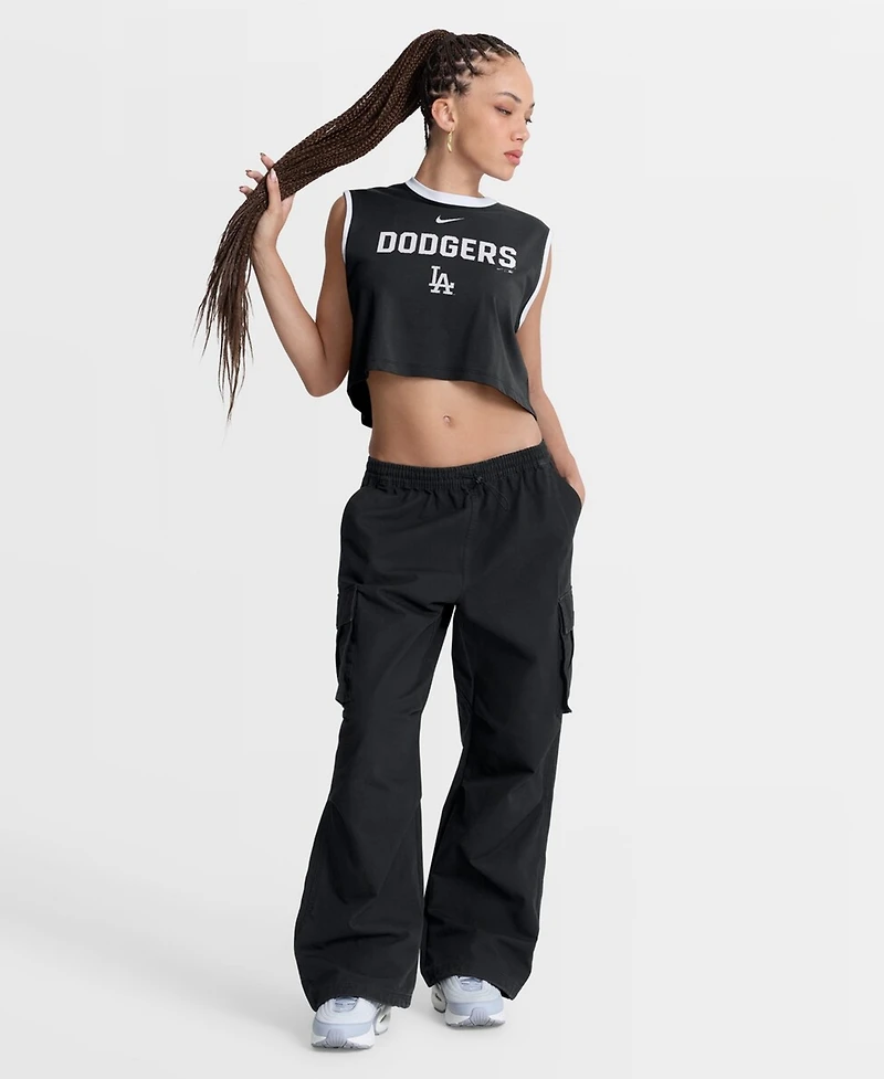 Nike Women's Black Los Angeles Dodgers Primetime Loose Dri-fit Cropped Tank Top