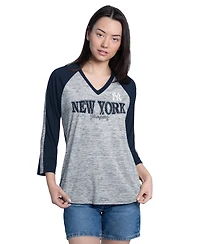 G-iii 4Her by Carl Banks Women's Navy/Heather Navy New York Yankees Speed Training 3/4-Sleeve Rhinestone V-Neck T-Shirt