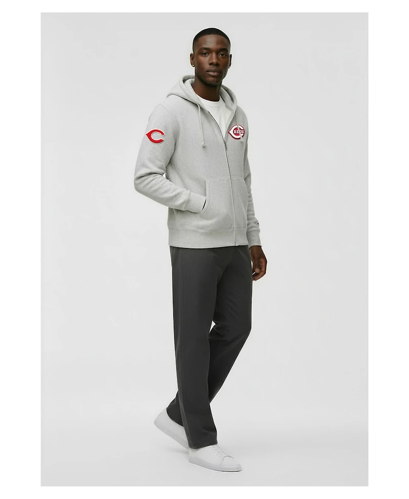 Champion Men's Gray Cincinnati Reds Reverse Weave Chenille Full-Zip Hoodie