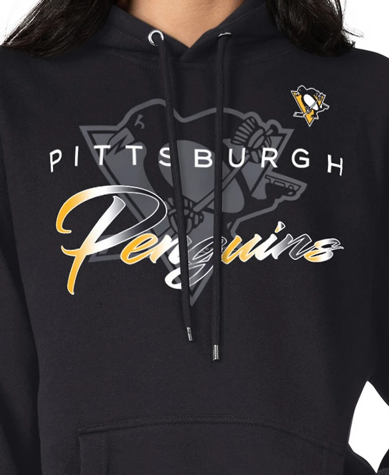 G-iii 4Her by Carl Banks Men's Black Pittsburgh Penguins Shadow Logo Fleece Pullover Hoodie