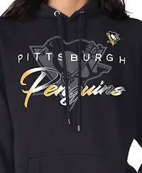 G-iii 4Her by Carl Banks Men's Black Pittsburgh Penguins Shadow Logo Fleece Pullover Hoodie